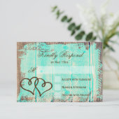 ダブル素朴ハートアクアウッドウェディングRSVPカード 出欠カード (スタンド正面)