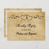 ダブル素朴ハートウェディングRSVPはがき インビテーションポストカード (正面/裏面)