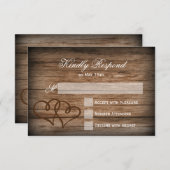 ダブル素朴ハートウッドウェディングRSVPカード 出欠カード (正面/裏面)