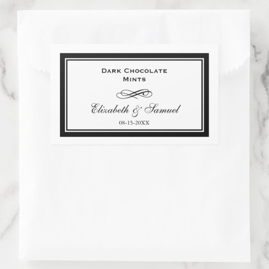 ダブル縁どブラックスウール結婚式のレセプションキャンディ 長方形シール (バッグ)