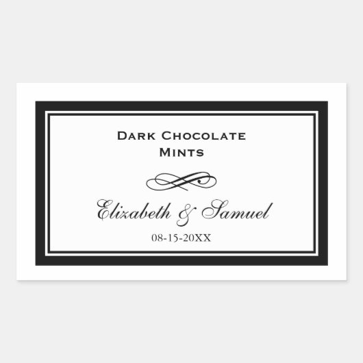 ダブル縁どブラックスウール結婚式のレセプションキャンディ 長方形シール (正面)