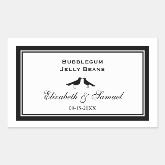ダブル縁ど愛鳥の結婚式のレセプションキャンディ 長方形シール (正面)