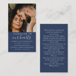 ダブル記念写真葬式ブルー祈りの言葉カード 名刺