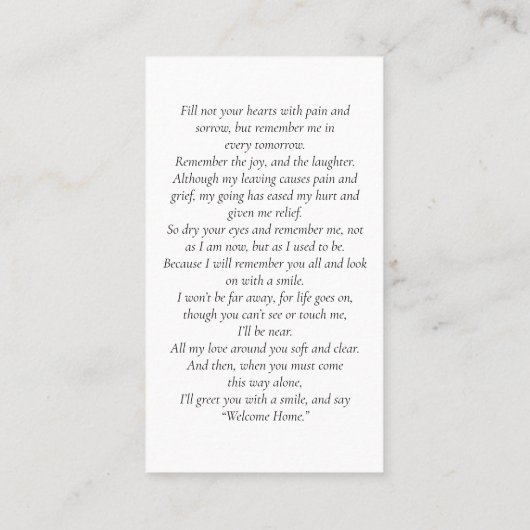 ダブル記念写真葬式祈りの言葉カード 名刺 (裏面)