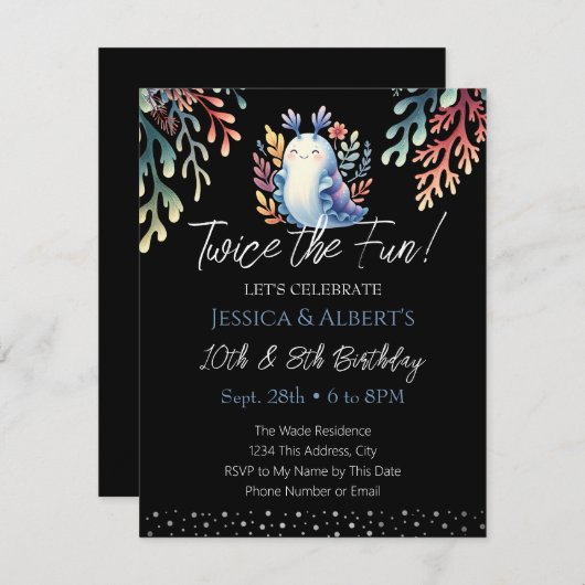 ダブル誕生日サマーシーカタツムリキッズ 招待状 (正面/裏面)