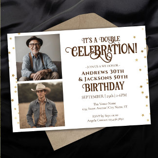 ダブル誕生日パーティスター紙吹雪写真 招待状