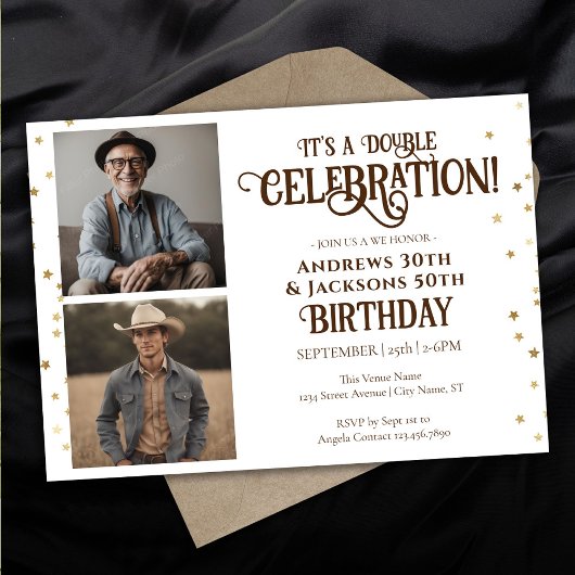 ダブル誕生日パーティスター紙吹雪写真 招待状