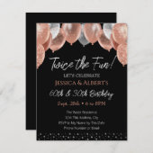 ダブル誕生日ピンクとシルバーバルーン招待状 招待状 (正面/裏面)