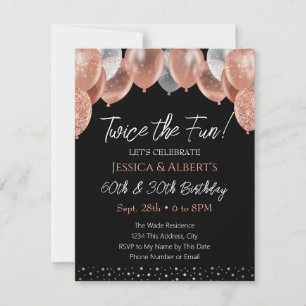 ダブル誕生日ピンクとシルバーバルーン招待状 招待状