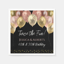 ダブル誕生日ピンク金ゴールドバルーン紙ナプキン スタンダードカクテルナプキン
