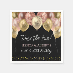 ダブル誕生日ピンク金ゴールドバルーン紙ナプキン スタンダードカクテルナプキン