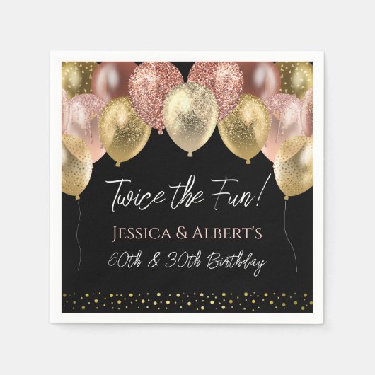ダブル誕生日ピンク金ゴールドバルーン紙ナプキン スタンダードカクテルナプキン (正面)