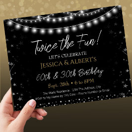 ダブル誕生日ブラックとシルバーライト 招待状
