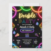 ダブル誕生日招待状ツインネオン誕生日 招待状 (正面)