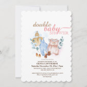 ダブル赤ちゃんシャワーかわいいモダン赤ちゃんシャワー 招待状 (正面)
