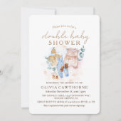 ダブル赤ちゃんシャワーかわいいモダン赤ちゃんシャワー 招待状 (正面)