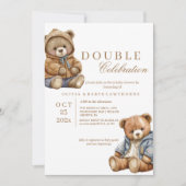 ダブル赤ちゃんシャワーかわいい2つのクマ 招待状 (正面)