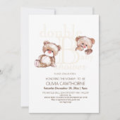 ダブル赤ちゃんシャワー可愛いベアーズモダンダブル 招待状 (正面)