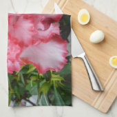 ダブル赤と白ツツツツジ春フローラ キッチンタオル (四つ折り)