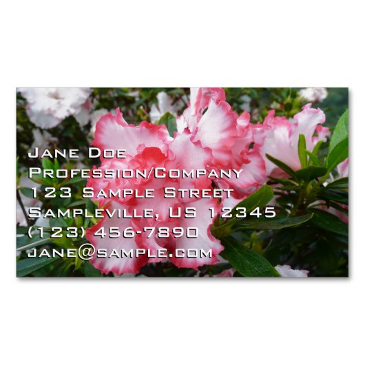 ダブル赤と白ツツツツジ春フローラ マグネット名刺 (正面)