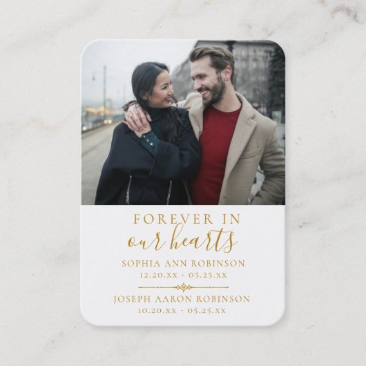 ダブル追悼写真金ゴールド祈りの言葉カード 名刺 (正面)