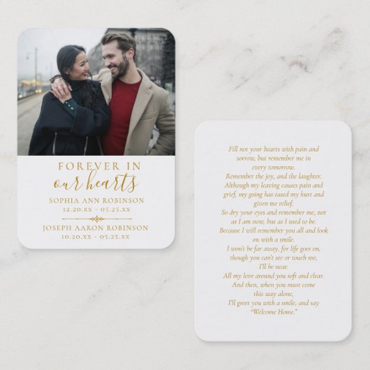 ダブル追悼写真金ゴールド祈りの言葉カード 名刺 (正面/裏面)