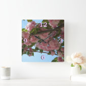 ダブル開花さくらんぼツリーIV春 スクエア壁時計 (ホーム)
