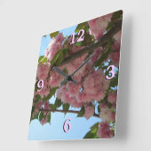 ダブル開花さくらんぼツリーIV春 スクエア壁時計 (傾斜)