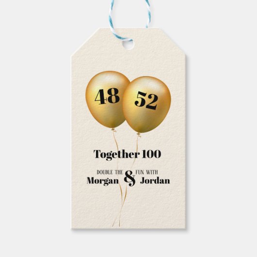 ダブル・セレブレーションの誕生日ゴールドとブラック ギフトタグ (正面)