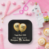 ダブル・セレブレーションの誕生日ゴールドとブラック ペーパープレート (パーティー)