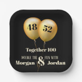 ダブル・セレブレーションの誕生日ゴールドとブラック ペーパープレート (正面)