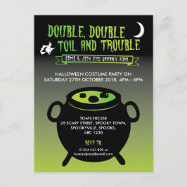 「ダブル、ダブルトイルとトラブル」ハロウィーン招待状 インビテーションポストカード