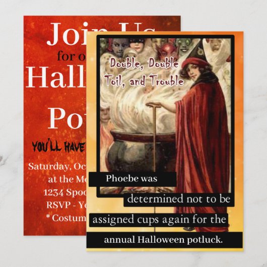 ダブル、ダブル、トイル&トラブルハロウィンポットラックI 招待状 (正面/裏面)
