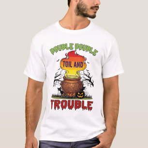 ダブル・トイル・トラブル・コールドロン・ハロウィン・黒猫P Tシャツ
