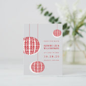 ダブル・ハピネス・ランタン中国のが日付を保存 ポストカード (スタンド正面)