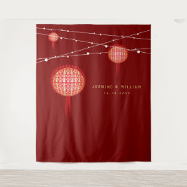 ダブル・ハピネス・ランタン結婚の写真背景 タペストリー