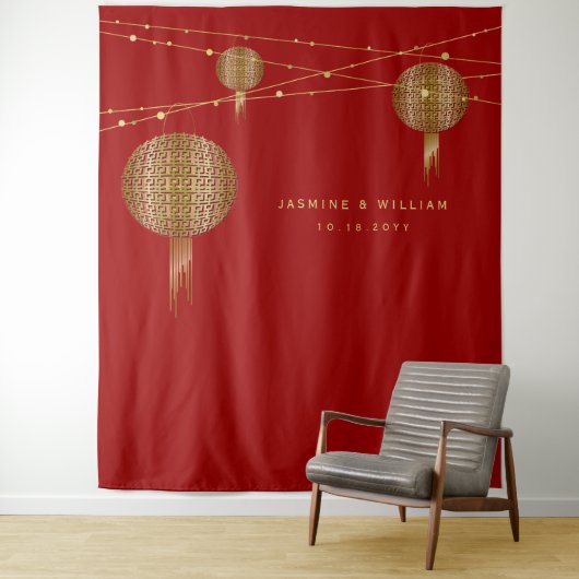 ダブル・ハピネス・ランタン結婚の写真背景 タペストリー (インサイチュ)