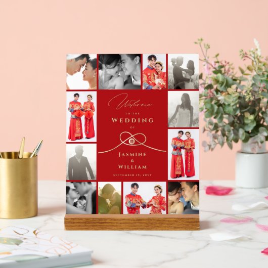 ダブル・ハピネス・中国のノット結婚の12枚の写真 アクリルサイン (ウェディング)