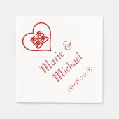 ダブル・ハピネス:白のアウトライン・ハート スタンダードカクテルナプキン (正面)