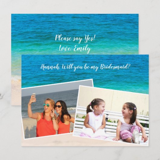 ダブル フォト あなたは私のブライズメイドになってくれる？ カード (正面/裏面)
