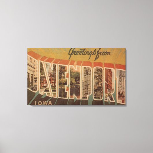 ダベンポート，アイオワ州 – 大きな文字のシーン キャンバスプリント (正面)