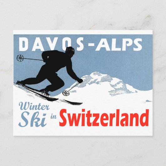 ダボス - アルプス スイスのウィンタースキー ヴィンテージ ポストカード (正面)