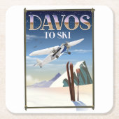 ダボス・スイス旅行ポスター スクエアペーパーコースター (正面)