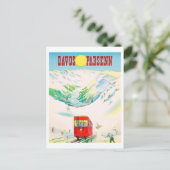 ダボス・パーセン鉄道、赤い列車、ヴィンテージ旅行 ポストカード (スタンド正面)