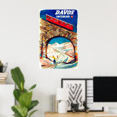 ダボス、赤いケーブルカー、ブリッジ上のスイス ポスター (ホームオフィス)