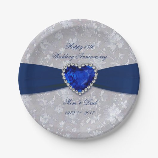 ダマはっきりしたスク45結婚周年記念紙プレート ペーパープレート (正面)