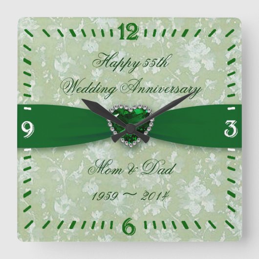 ダマはっきりしたスク55th結婚周年時計 スクエア壁時計 (正面)