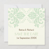 ダマエレガントスクのミントアイボリー結婚式の日付を保存 招待状 (正面)