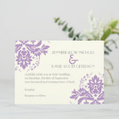 ダマエレガントスクのラベンダー、グレー、アイボリー結婚ズ 招待状 (スタンド正面)