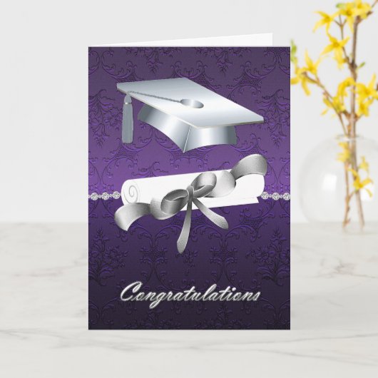 ダマエレガントスクの卒業式のような紫色の箔 カード (黄色い花)